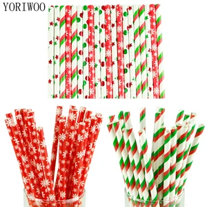 Соломинки бумажные YORIWOO, 25 шт., рождественские украшения для дома, красные, снежинка из бумаги