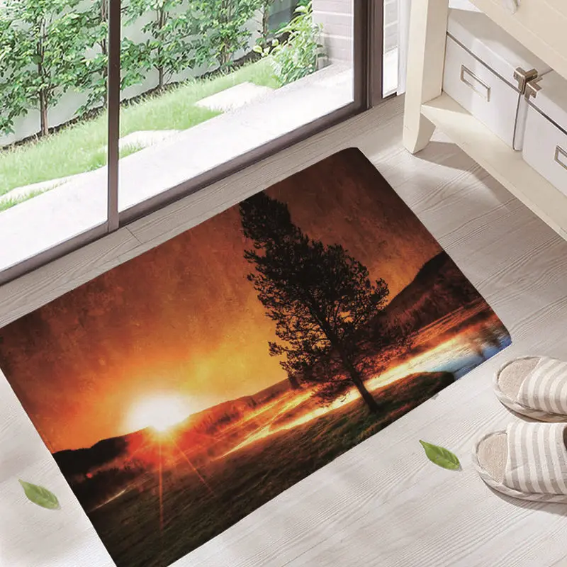 Зеленый Dream scenery Door Mat Floor Carpet for Living Room mountain Pattern Coral Fleece Rug Anti-Slip Doormat Home Decor dd12 - Цвет: Зеленый
