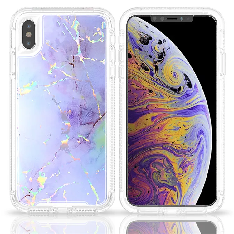 Модный мраморный лазерный чехол для телефона iPhone XS MAX XR X 6s 6 7 8 Plus PC+ TPU 360 Полный Корпус противоударный прозрачный чехол