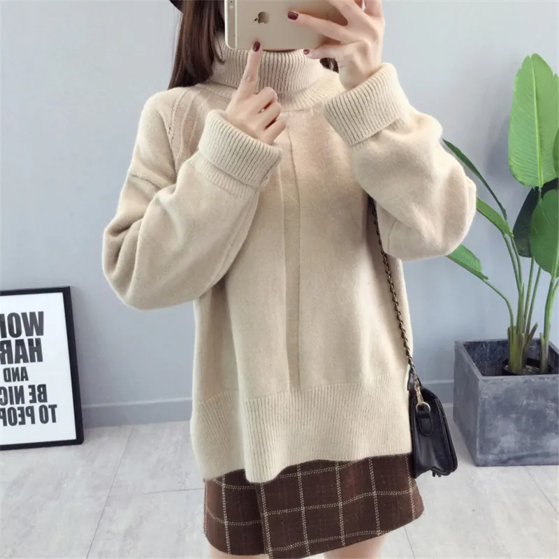 Женский свитер с высоким воротником вязаный Свободный пуловер на весну и осень