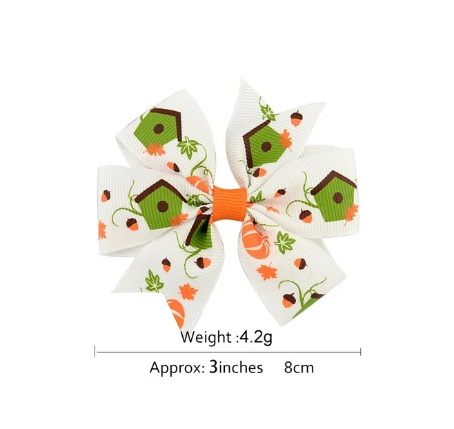 24 шт./лот 3-дюймовый бант для волос на Хэллоуин с узором Популярные зажимы детские