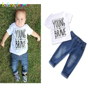 Весенне-летняя одежда из 2 предметов для маленьких мальчиков 1-6 лет, белая футболка с короткими рукавами для малышей + джинсы, комплект одежды для детей, детские костюмы, BC1128