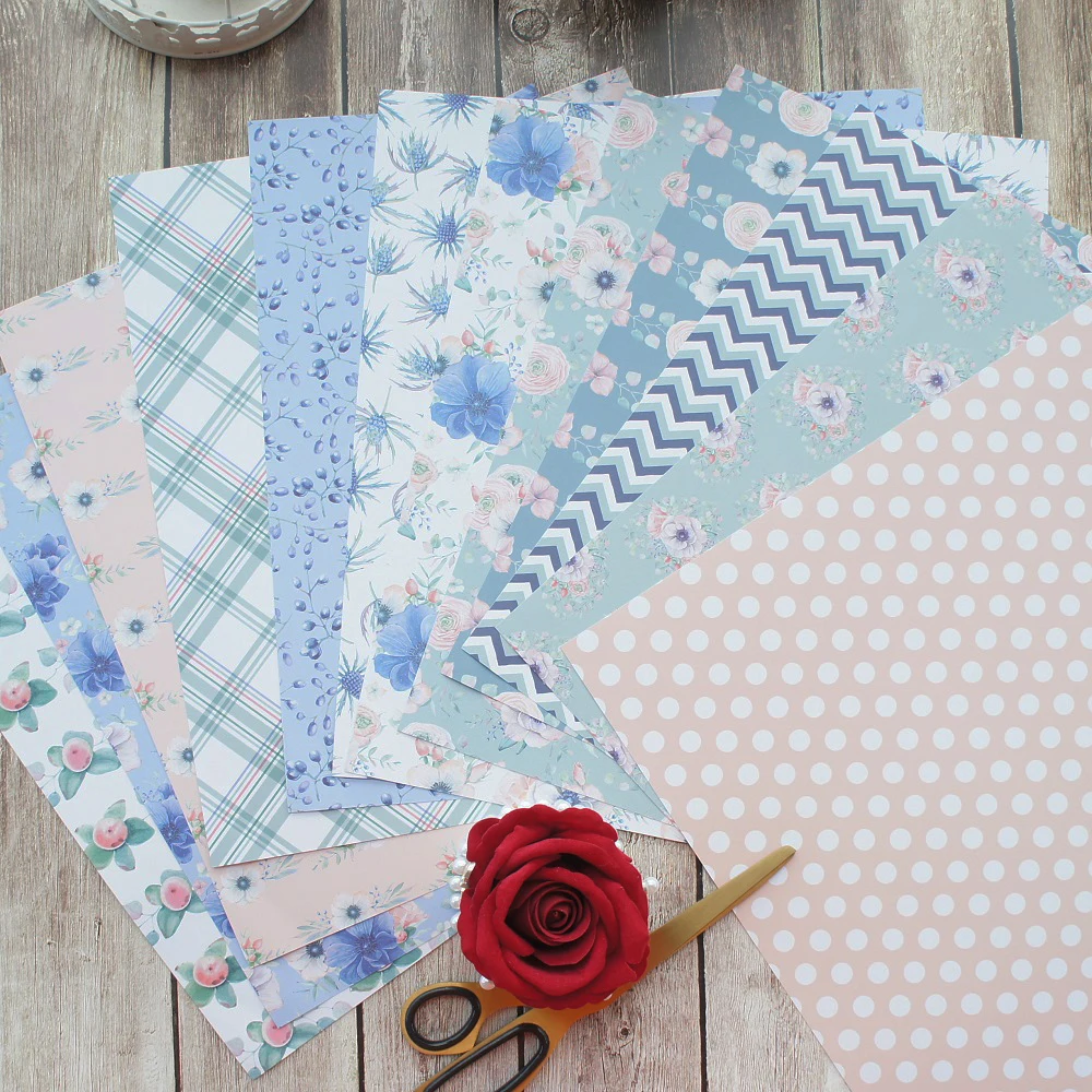 

24sheets 12" DIY blue soft pink flower garden design gift wrapping paper creative paper craft handmade scrapbooking set