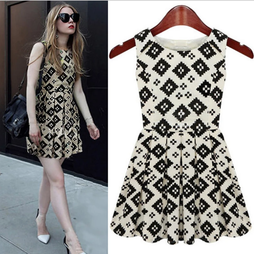 В новый европейский 2014 женская одежда без рукавов сетки жилет платье в розницу