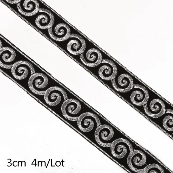 Silver 3cm 4 м/лот Ширина 2/2. 5/3/5 см цвета: золотистый, серебристый в этническом стиле, с вышивкой в виде ажурной каймой жаккардовая лента для одежды аксессуары DIY ремесло решений - Цвет: Silver 3cm