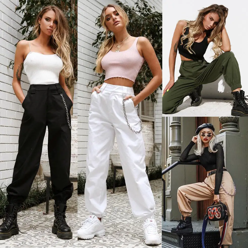 Hirigin Harajuku Long Pants Women's High Waist Casual Drawstring Elastic Pants Ladies Pencil Trousers