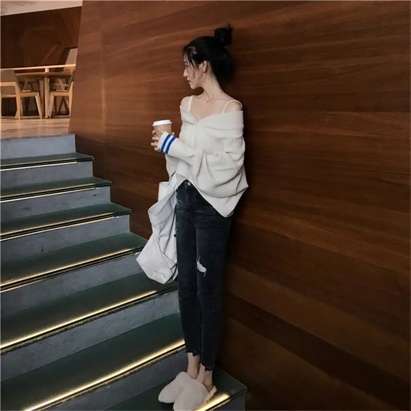 Hzirip 2018 Women Knitted Sweater Autumn Winter Pullover Tops Slim Wild V-Neck Loose Casual Aestheticism Office Lady Clothes | Женская
