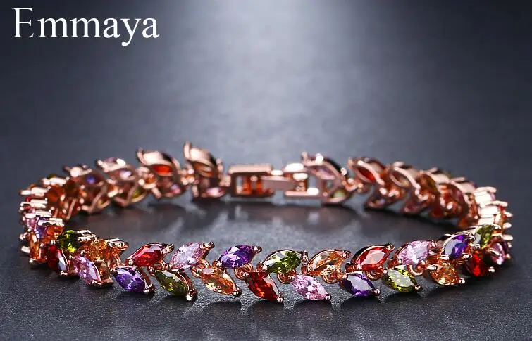 rose gold multicolor Emmaya модный бренд Шарм AAA кубический Белый Циркон четыре цвета лист ювелирные изделия браслеты для женщин Элегантность Свадебная вечеринка подарок - Окраска металла: rose gold multicolor