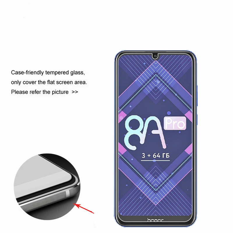 Protector de pantalla de vidrio templado 9H para Huawei Honor 8A Pro, pel&iacute;cula de vidrio para Honor 8A Pro, 2 uds.-1