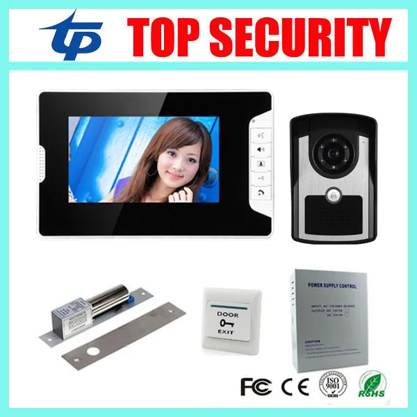 IP65 waterproof out door camera unit 7inch color screen video phone system+electric bolt lock+power supply+exit button | Безопасность и