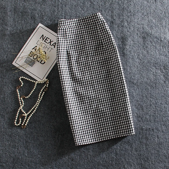 Женская летняя клетчатая юбка средней длины с высокой талией|Женские юбки| |