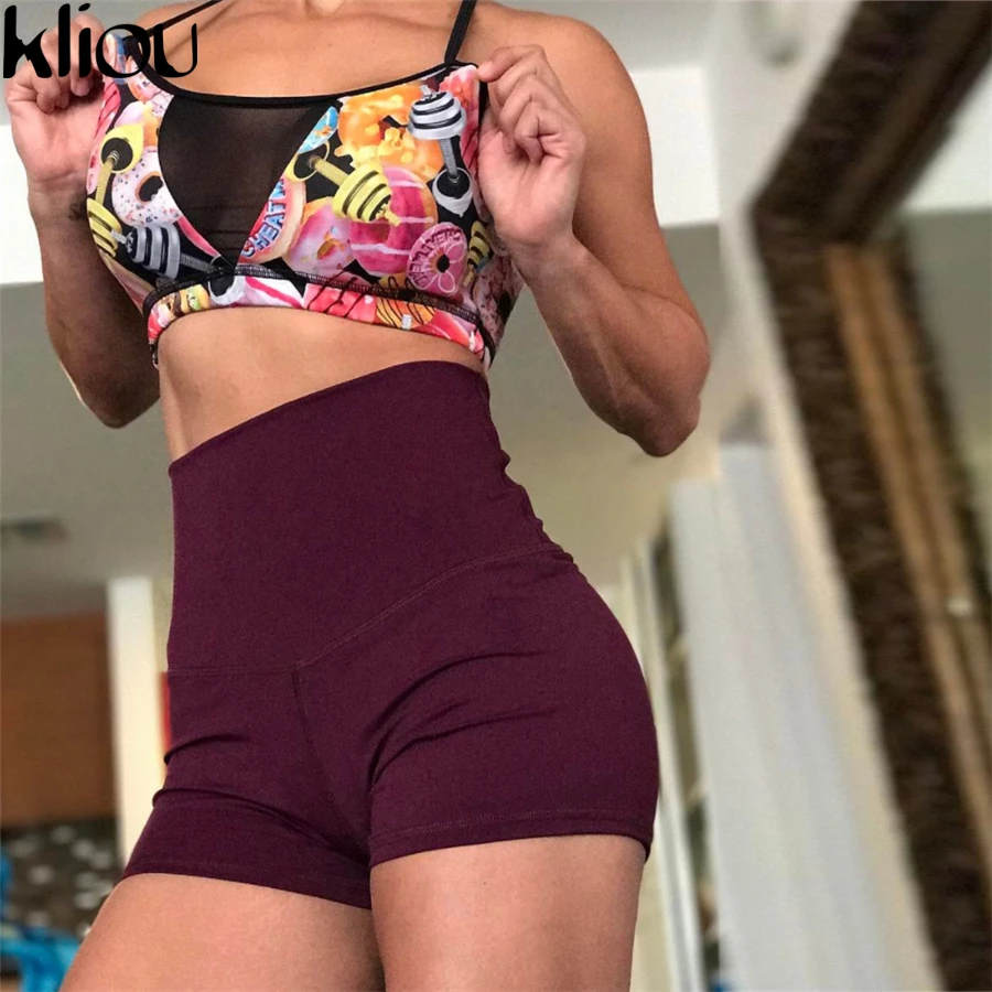 Kliou Новые женские модные эластичные облегающие сексуальные однотонные короткие спортивные шорты леггинсы с бабочкой сзади