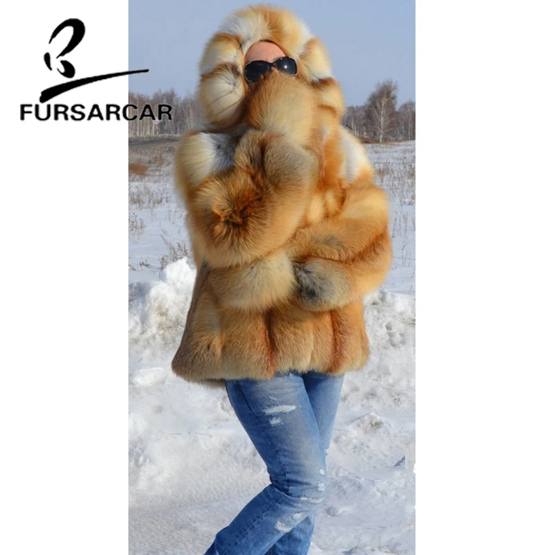 FURSARCAR 2020 модная новинка шуба из натурального Лисьего меха женская с меховым