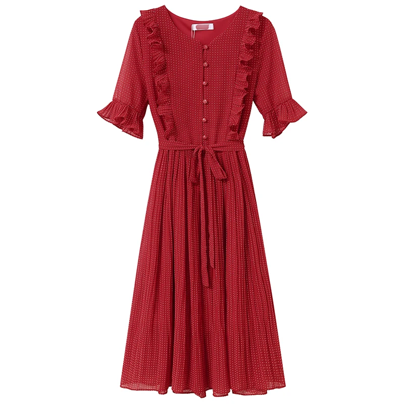 Summer Women Long Chiffon Dress 2019 New Polka Dot Pleated V neck Boho Beach Elegant Party Girls Sundress Vestidos | Женская одежда