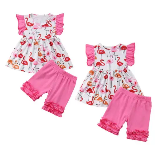 Pudcoco/комплект одежды для новорожденных девочек гофрированное платье с Фламинго