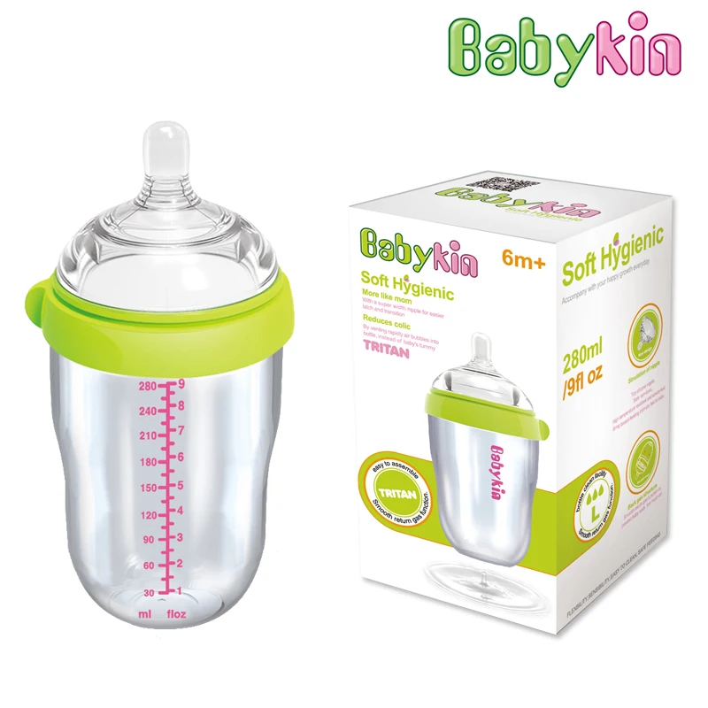 Babykin Tritan Breast Tactility Feeder 280ML(9fI oz) Big Mouth Silicone Baby Bottle with Handle Simulation of Nipple Design |