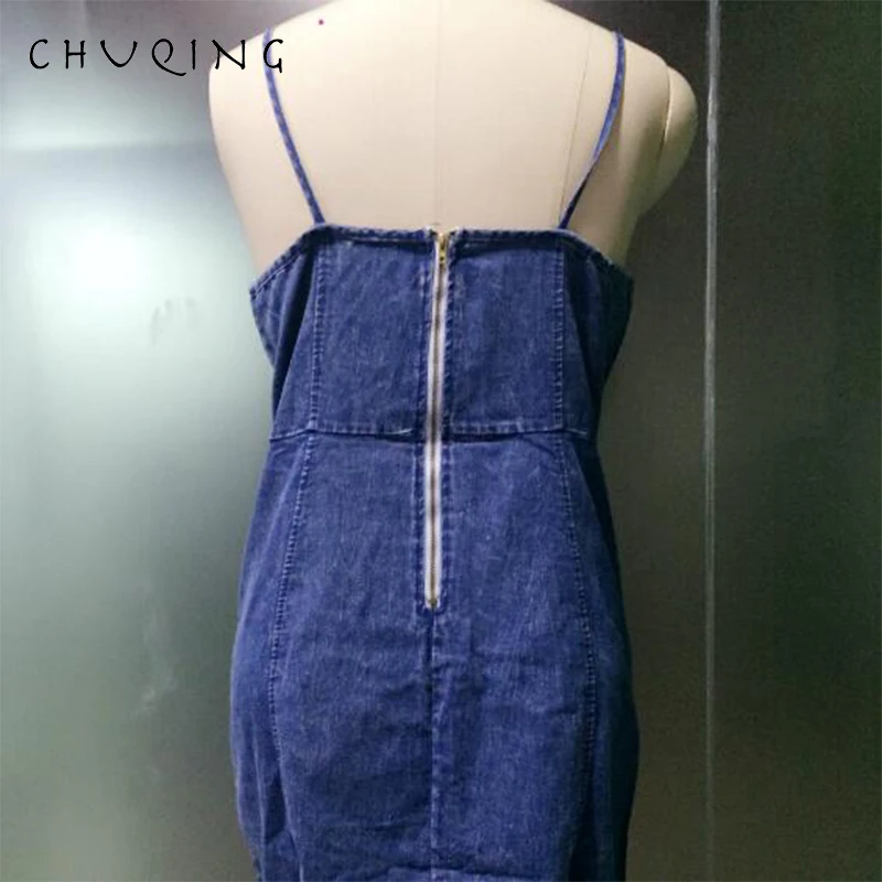 CHUQING/новое летнее джинсовое платье с низким вырезом и открытой спиной на молнии