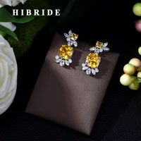 hibride trendy charm shiny aaa cubic zirconia stud earrings for women clear yellow statement crystal 2019 women earrings e 418