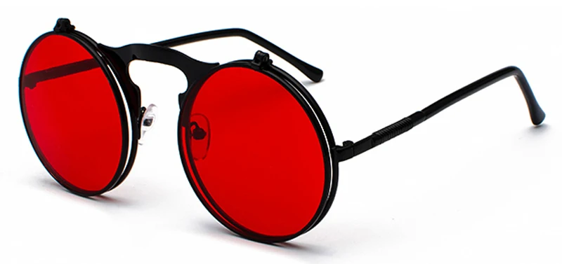 black with red Peekaboo унисекс Ретро стимпанк Солнцезащитные очки Флип-ап зеленый желтый красный маленький круглый Летний стиль унисекс солнцезащитные очки для мужчин и женщин - Цвет линз: black with red