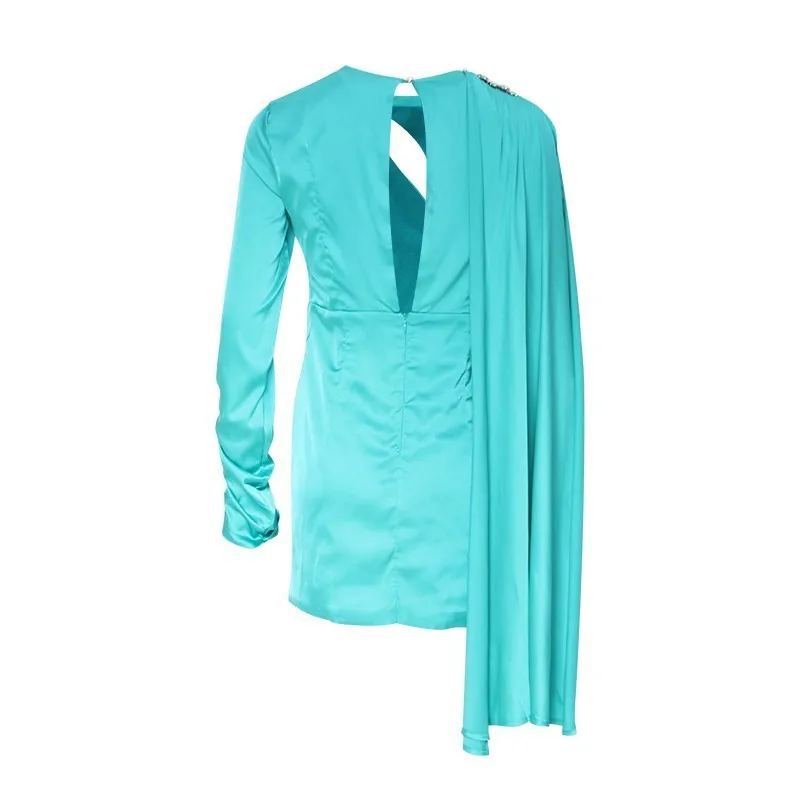 TWOTWINSTYLE Cloaked Dress For Women Long Sleeve Hollow Out Diamonds Mini Dresses Female Spring Fashion Elegant Clothes New