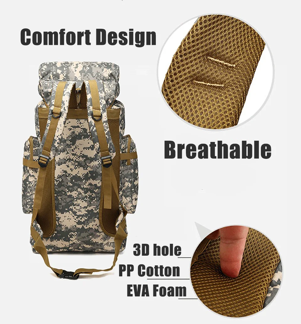 

80L Outdoor Waterproof Climbing Hiking Military Tactical Backpack Bag Camping Mountaineering Molle 3P First aid kit Bag