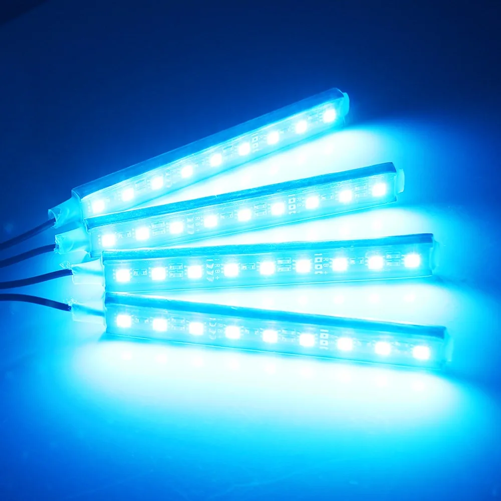 Aozbz RGB Светодиодные ленты свет лампы для авто автомобиль-Стайлинг 4 шт. Атмосфера комплект ног лампа Дистанционное управление декоративный свет 6 Вт 12 В 5050SMD