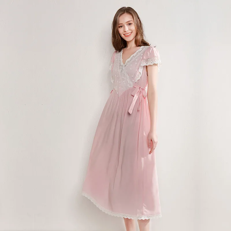 Женская летняя ночная рубашка с коротким рукавом сексуальная тонкая v образным