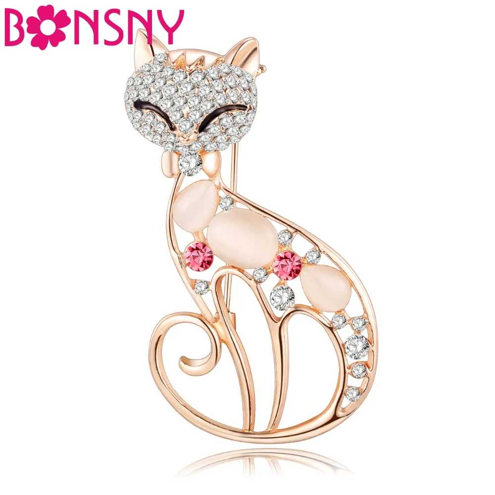 Элегантная Брошь котенок Bonsny стразы из хрустального сплава с котом для женщин и