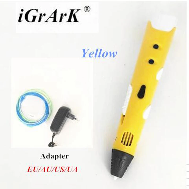 IGrArK 3D Ручка, 3d Ручка для принтера, 3d печать, ручка для рисования с 9 м, ABS/PLA нить, 1,75 мм, для детей, подарок на Рождество, день рождения - Цвет: Цвет: желтый