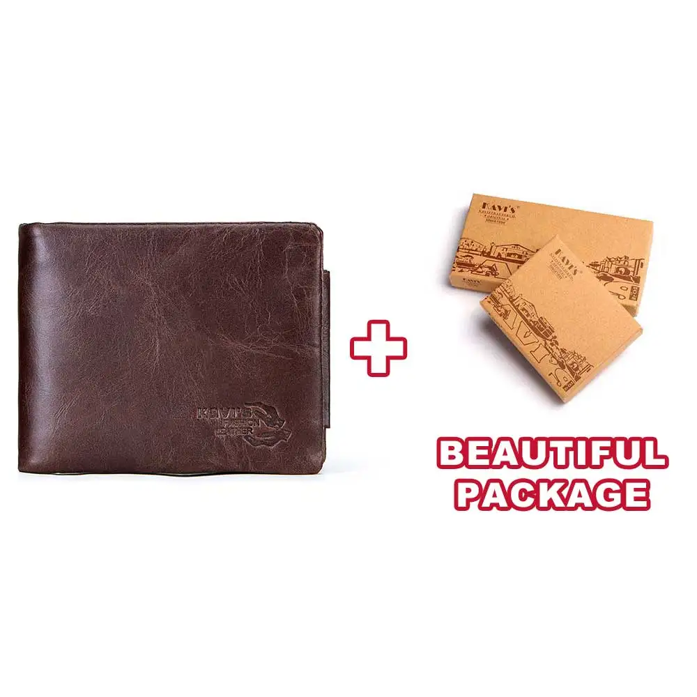 KAVIS Trifold дизайнерский держатель для карт из натуральной кожи мужской кошелек портмоне маленький портфель высокого качества на молнии - Цвет: Coffee-S-BOX