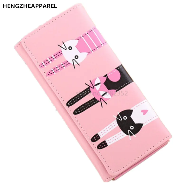 Милый мультяшный студенческий кошелек на молнии с принтом кота Дамский длинные