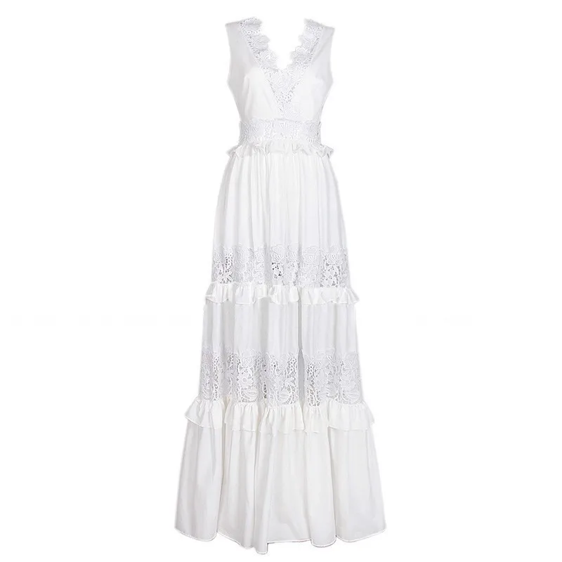 Длинное платье с вышивкой TWOTWINSTYLE летнее платье-макси V-образным вырезом без