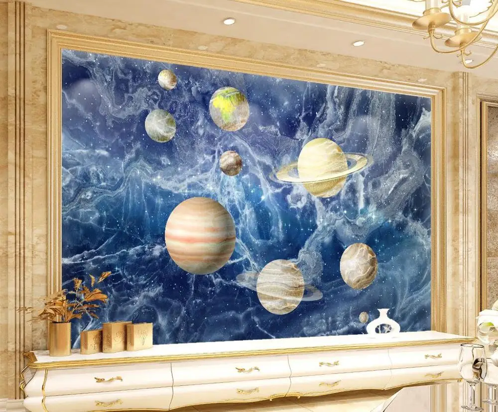 Обои 3d на заказ гостиная спальня космическая планета мраморная фоновая