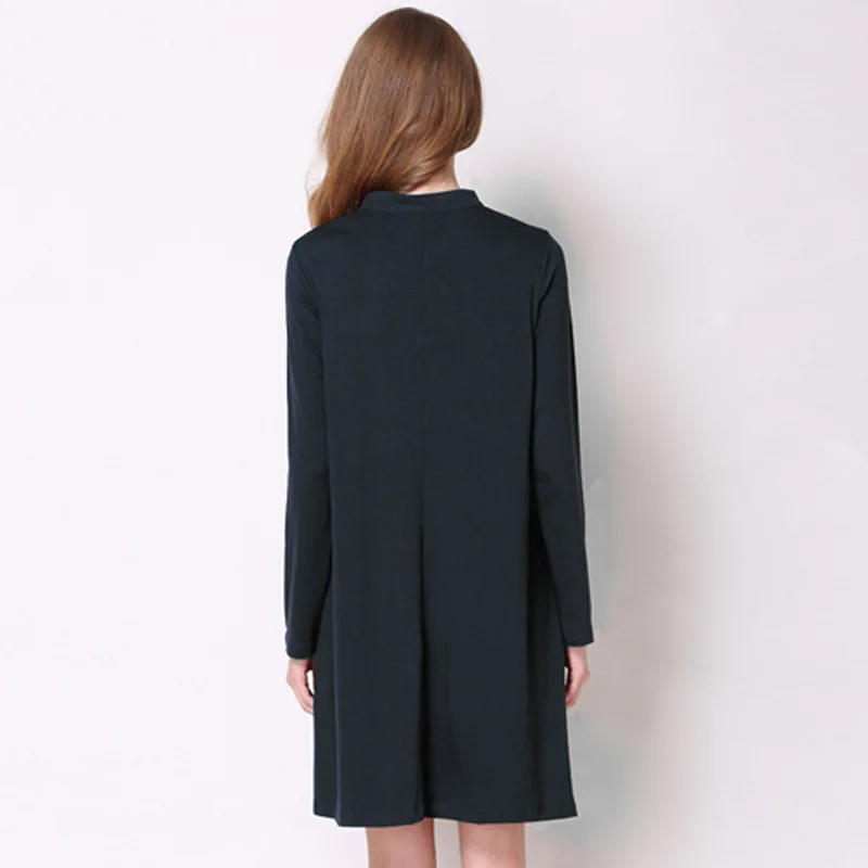 

New Arrive Spring Women Dress Round Collar Long Sleeve Woman Clothing Loose Large Size Solid Color Casual Cotton Dress Female