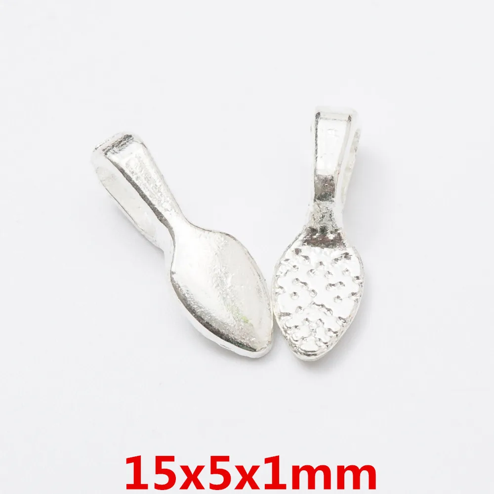 Silver 50 шт. ложка DIY Овальный лист ювелирные изделия Эрудит клей на дужки для серег для установки стекла кабошон плитки Подвески 15 мм x 5 мм - Цвет: Silver