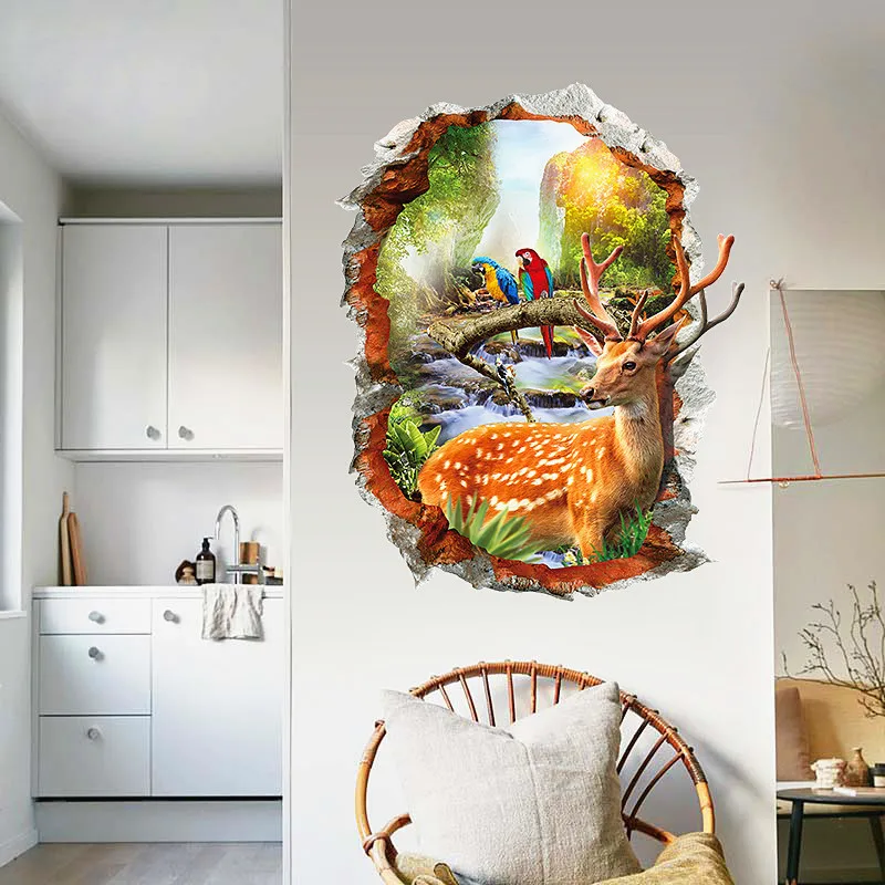 Стерео 3D отверстия пейзаж Сика олень декоративные настенные наклейки | Дом и сад
