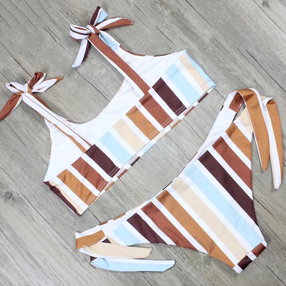 Coxcy Plaid Bikini Set Swimwear Tie Women Swimsuit Sexy Bowknot Bikinis Maillot De Bain Feme Beachwear Bathing Suit Biquini |