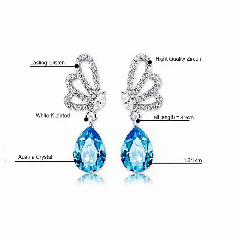 4Pairs wholesale Fashion Party Silver color Rhinestone Crystal Cute Lovely Butterfly Water Drop Earrings for women Jewelry | Украшения и