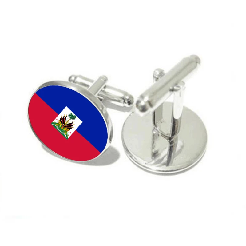 Модные Haiti национальные запонки с изображением флага 3 цвета круглый стеклянный