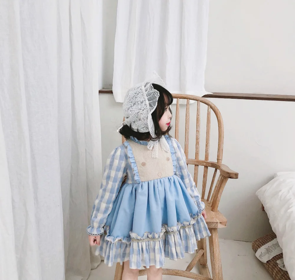 Милая Одежда для девочек голубое платье принцессы с длинным рукавом в стиле