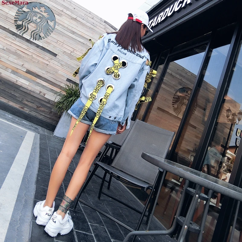 SexeMara/Новинка свободная джинсовая куртка с надписью и вышивкой|denim jacket|denim jacket