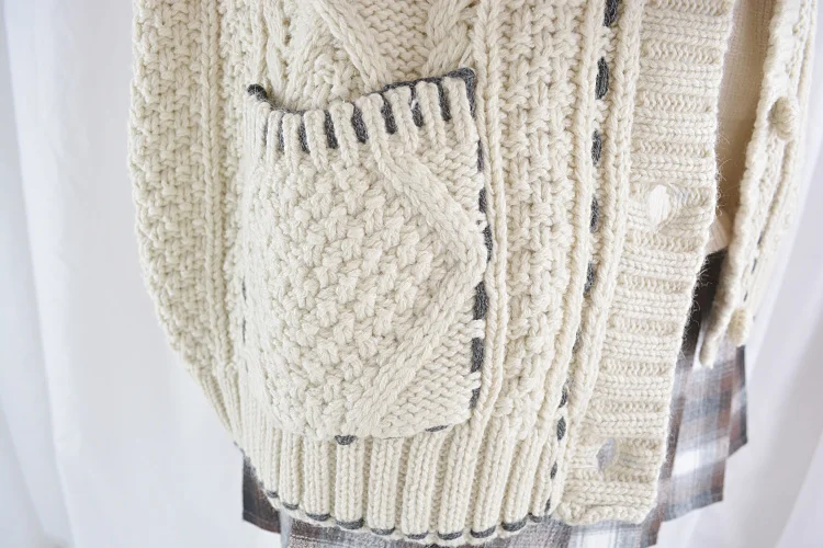 Wool Blend Vintage Winter Warm Loose Sweater Long Sleeve Twisted Knitted Cardigan Pockets Color Beige |