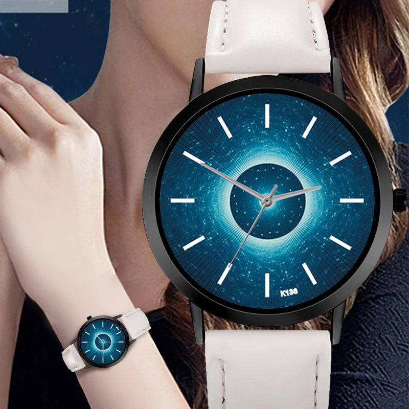 Часы унисекс повседневные кварцевые часы с космическим мотивом кожаный ремешок