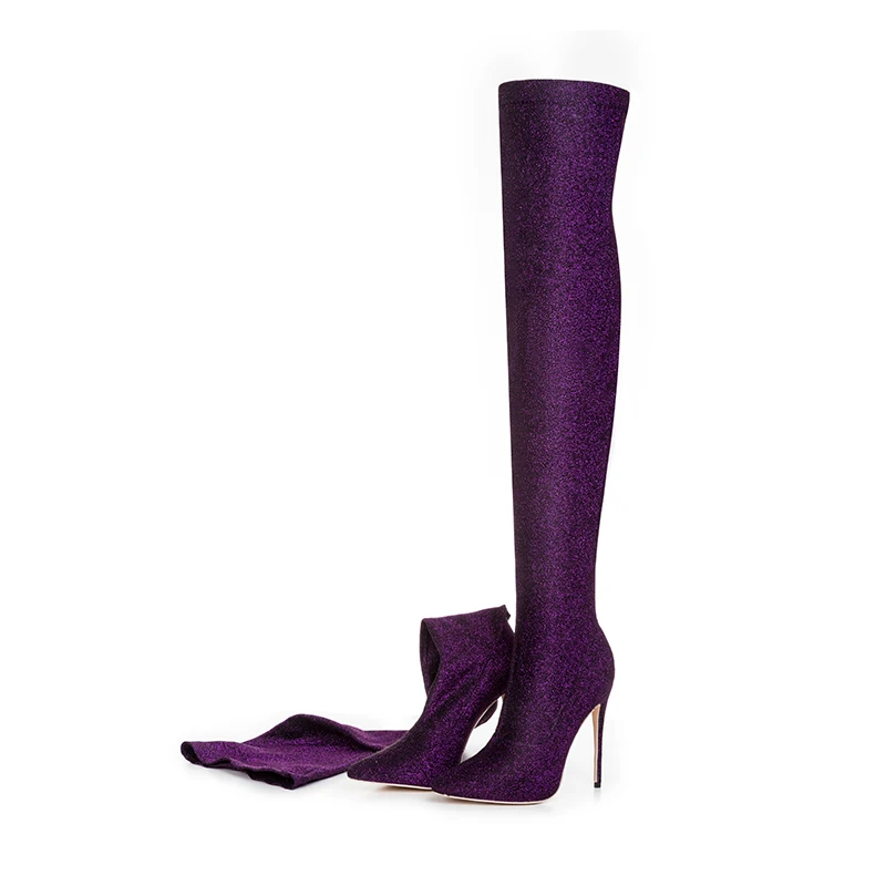 Женские высокие сапоги из микрофибры однотонные Сапоги выше колена на тонком