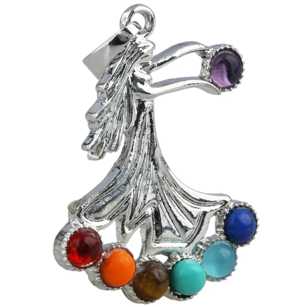 

SUNYIK 7 Chakra Stone Dowsing Reiki Energy Goddess Charms Pendant Fit Necklace (Free Chain)