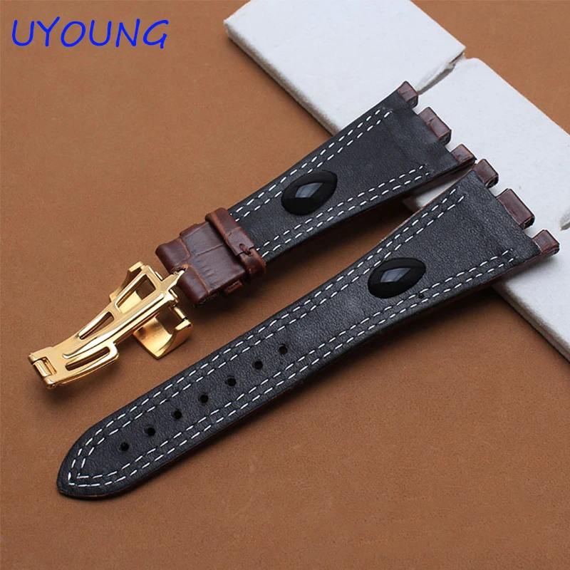 Ремешок для часов из натуральной кожи 28 мм черный кожаный браслет с складной