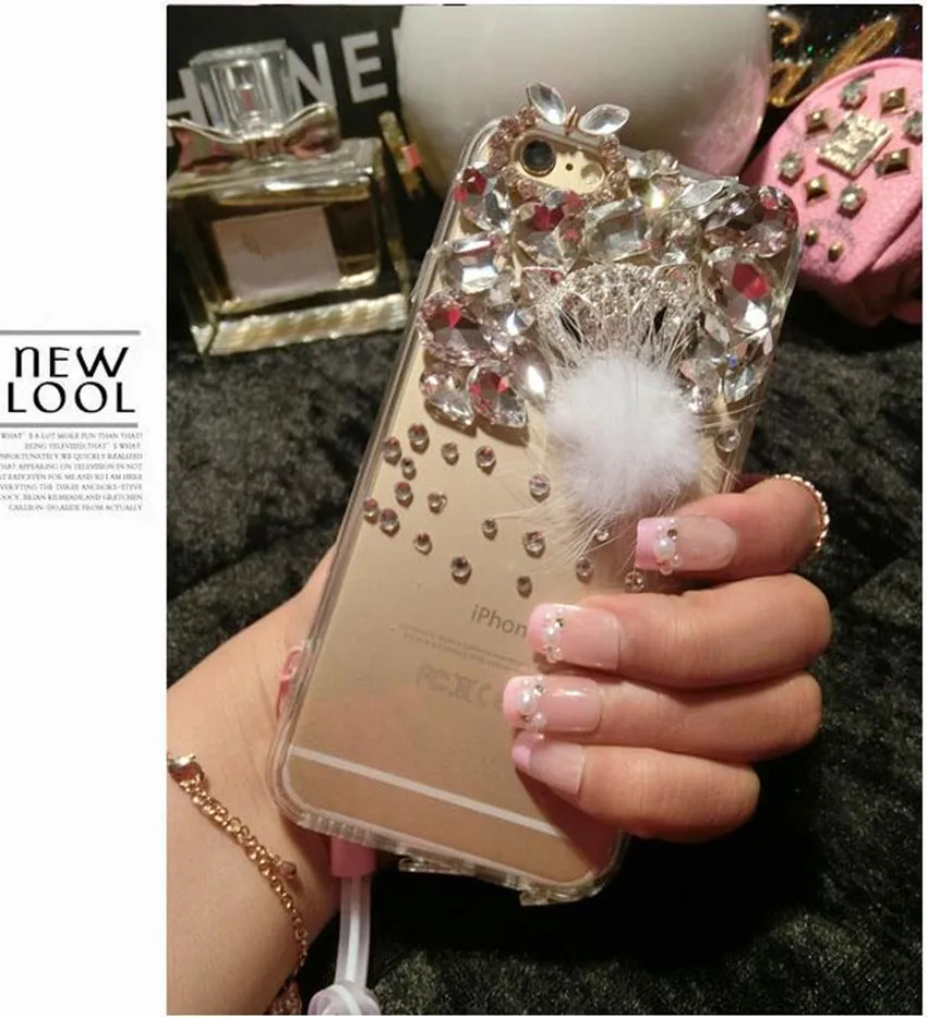 Роскошный Блестящий Мягкий чехол со стразами и лисьим мехом для телефона iPhone 11 12