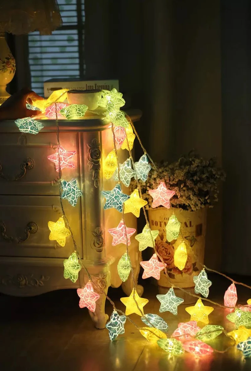colorful 1,5/3 м 20LED трещина звезды сказочные декоративные световые гирлянды на батарейках Свадьба Рождество Дом Открытый Патио Гирлянда украшение - Цвет: colorful