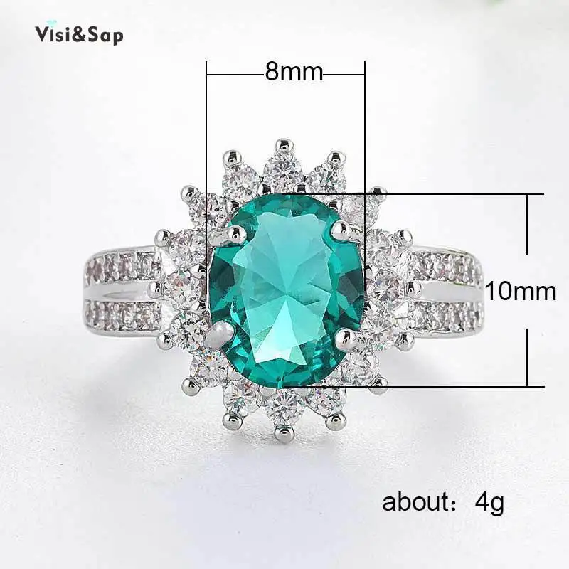 Visisap Emereld Oval Rhinestone Icedout Rings for Women Dropshipping Mum Gifts Lady Ring Supplier Fashion Jewelry Factory B2669 | Украшения