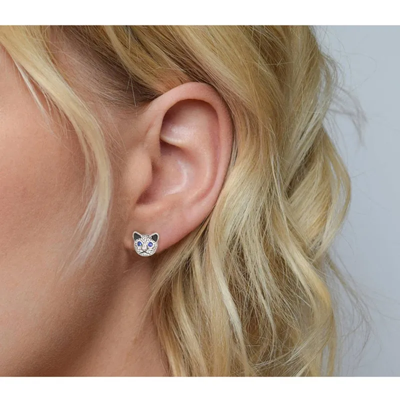 Vintage Bule Crystal Eye Cat Stud Earring Punk Cats Love Earrings For Women Jewelry Christmas Gift Bijoux Femme Pendientes | Украшения и
